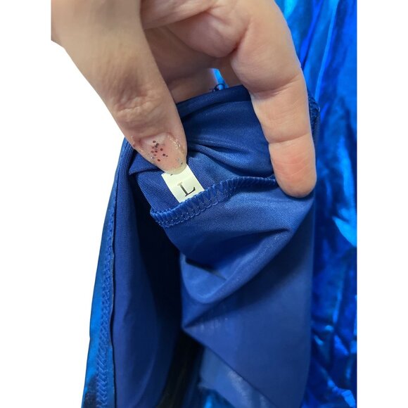 Metallic Blue Bodycon Zip-Up Dress With Matching Thong Panties Size L Polyester - Picture 5 of 5